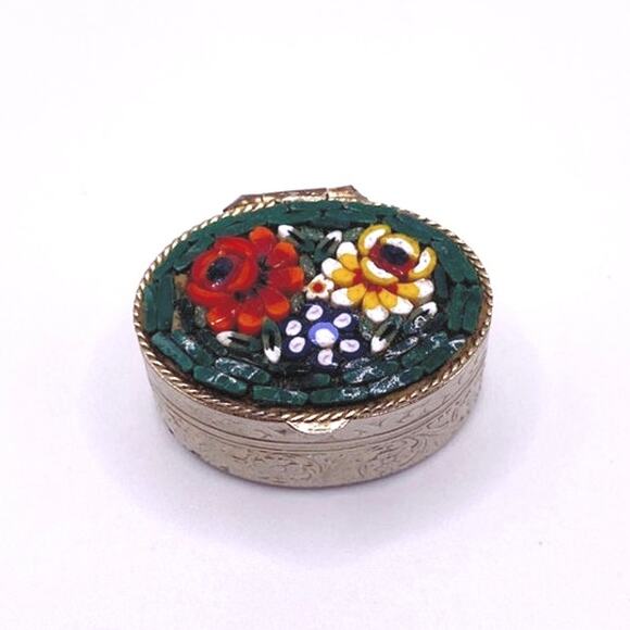 Micro Mosaic Millefiori Gilded Italian Pill Box - Picture 3 of 8